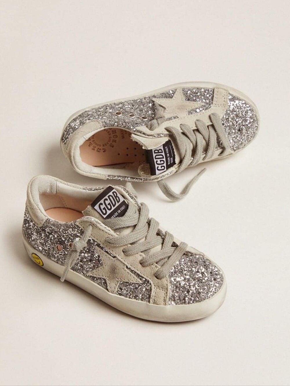 Kids Golden Goose Super Star With Silver Glitter And Suede Details